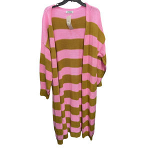 Mia Colette Pink/Olive Striped Cardigan Sweater - One Size